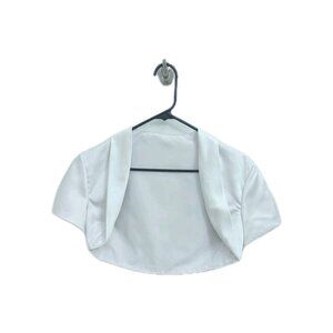 Bright White Satin Cap Sleeve Bolero Shrug Open Front XS